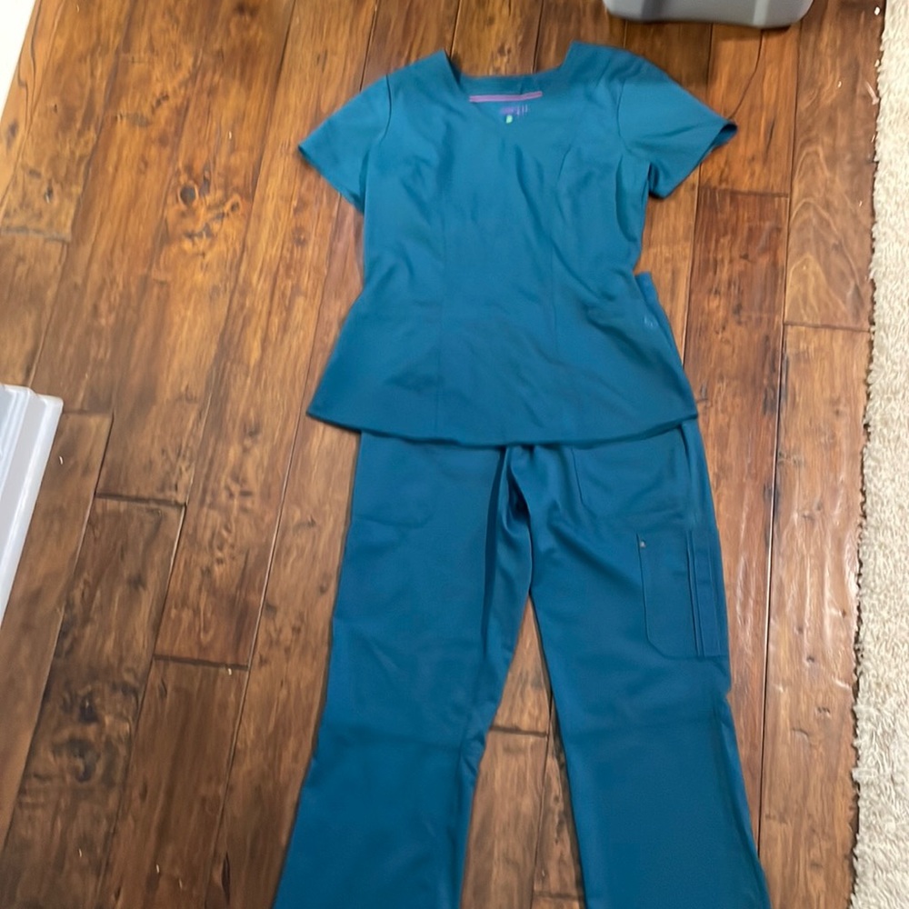 Healing Hands Purple Label Teal blue Scrubs Set  Top Pants Small NWOT